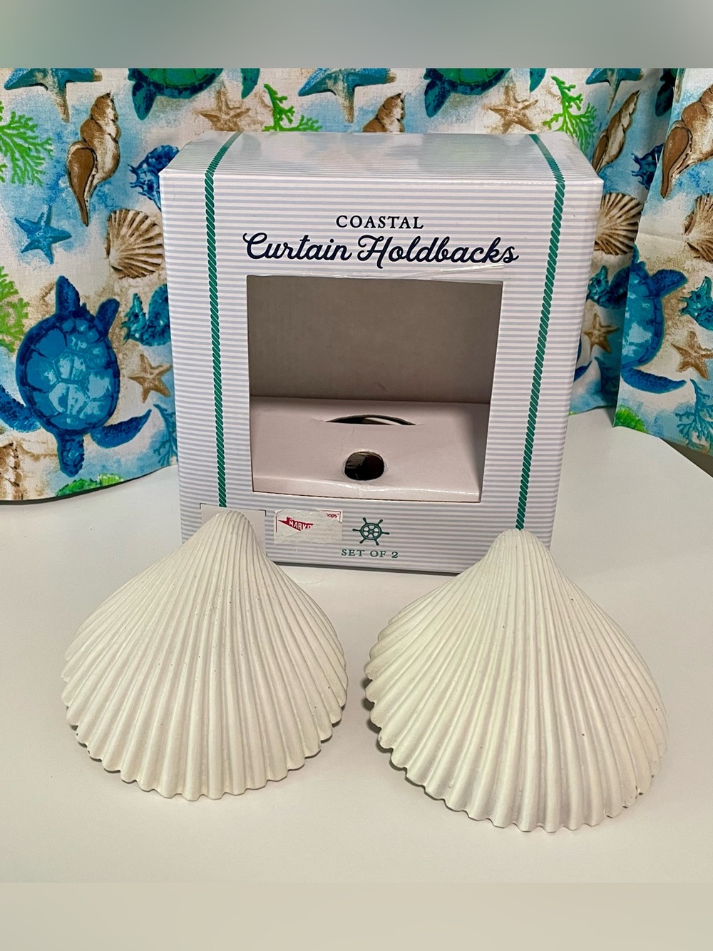 Curtain Holdbacks Set of 2 - White Shell Design